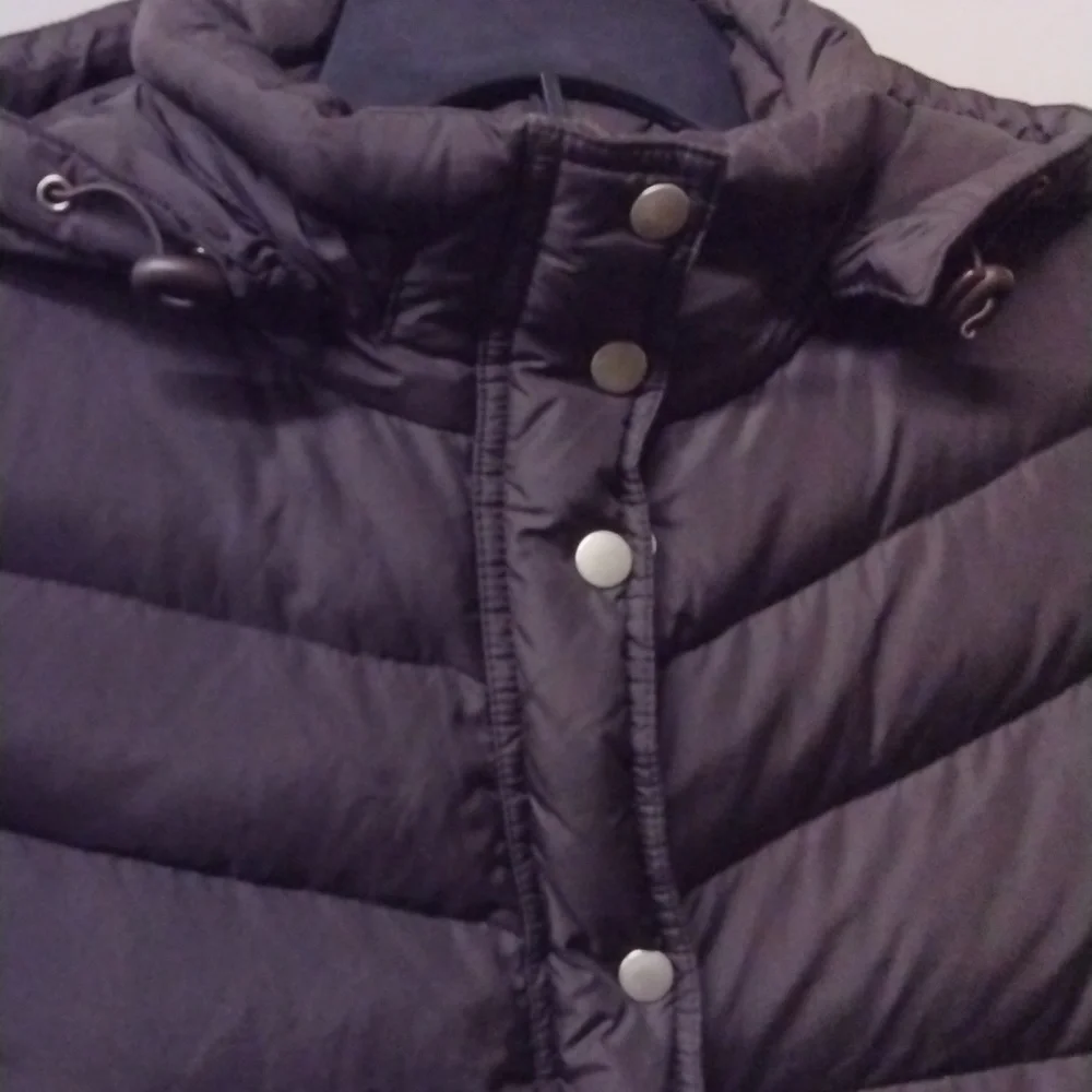 J.Crew Women's Hooded Puffer Jacket Size Large Brown Snap Button Warm Outdoor